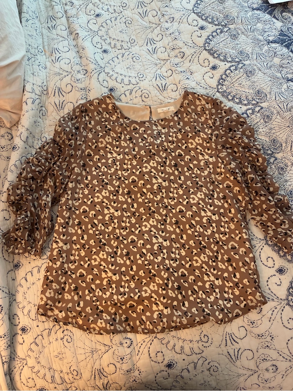 Pleione Brown Leopard Ruffle Sleeve Blouse - small